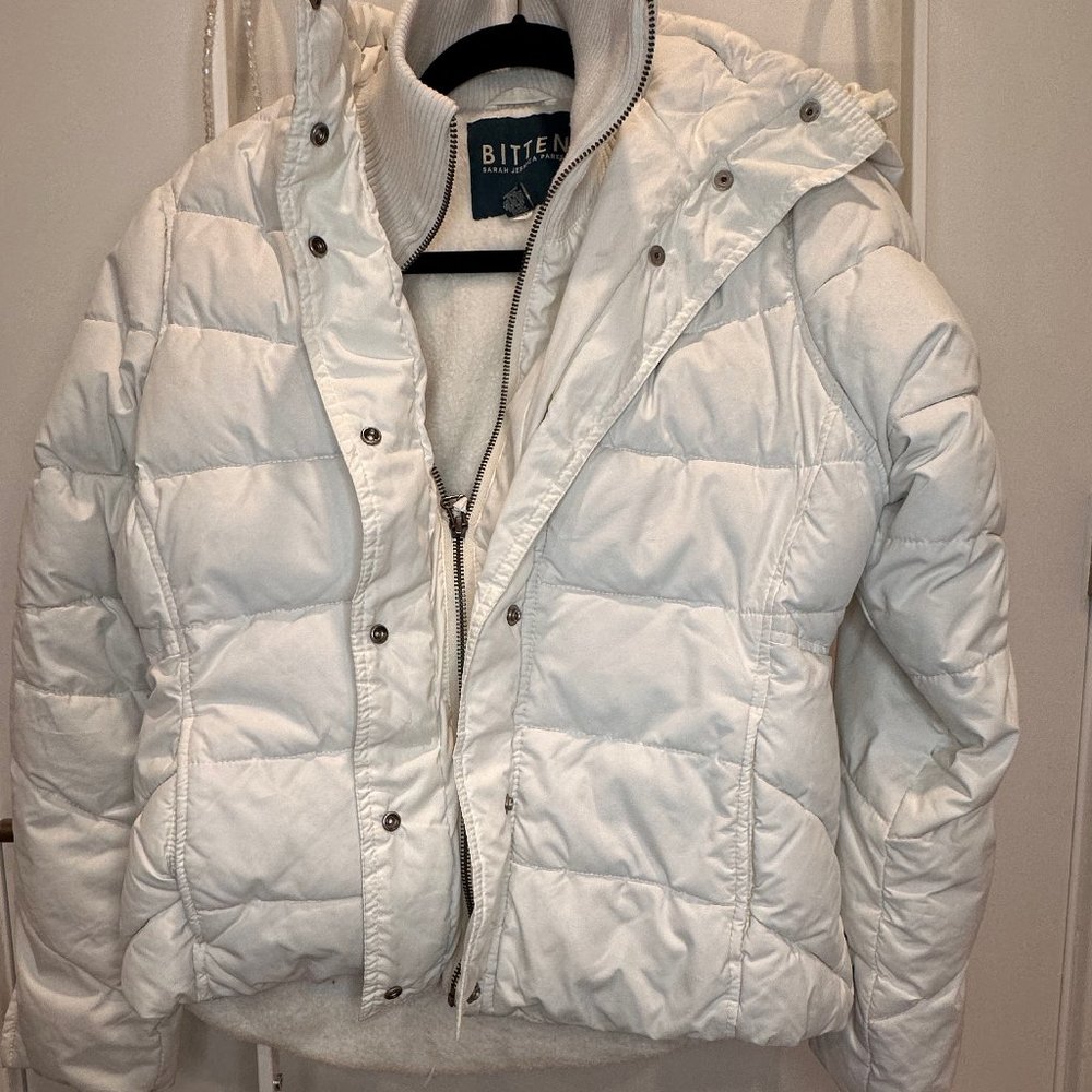 White Fleece Lined Down Puffer Jacket